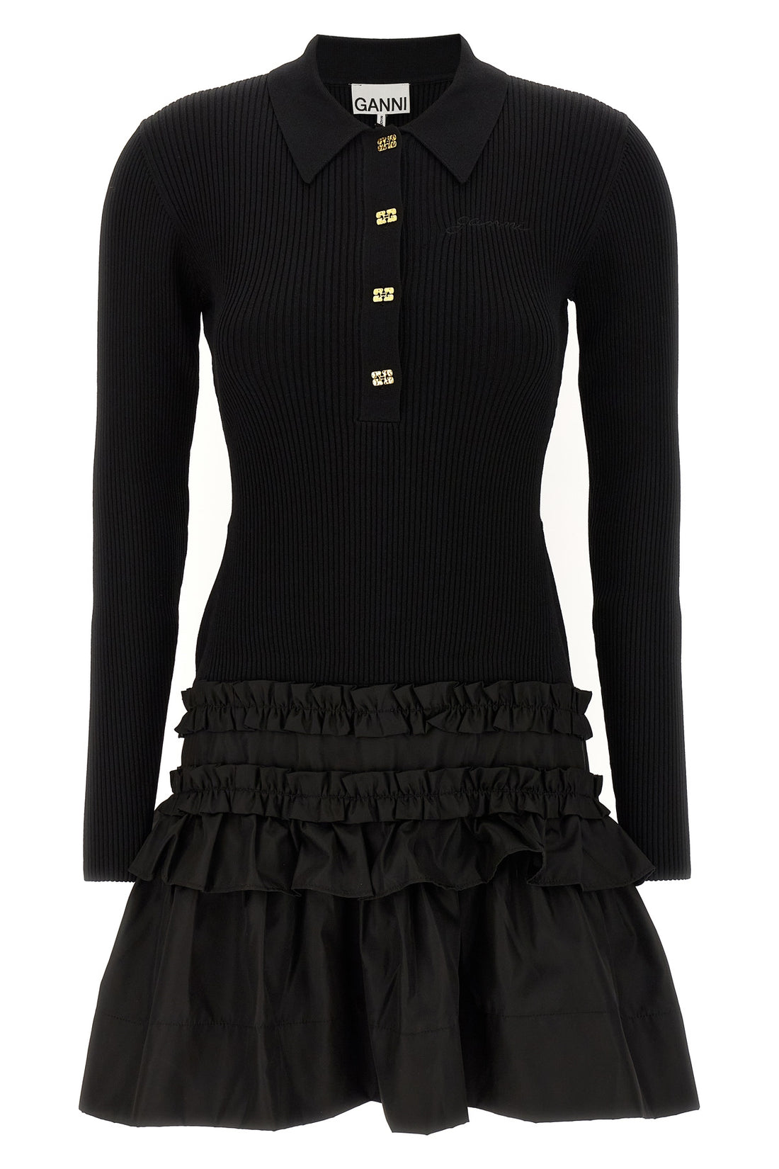 GANNI M melange rib knit mini dress