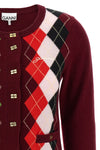 burgundy check merino wool and cashmere blend cardigan