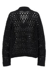 black crochet v-neck cotton blend sweater