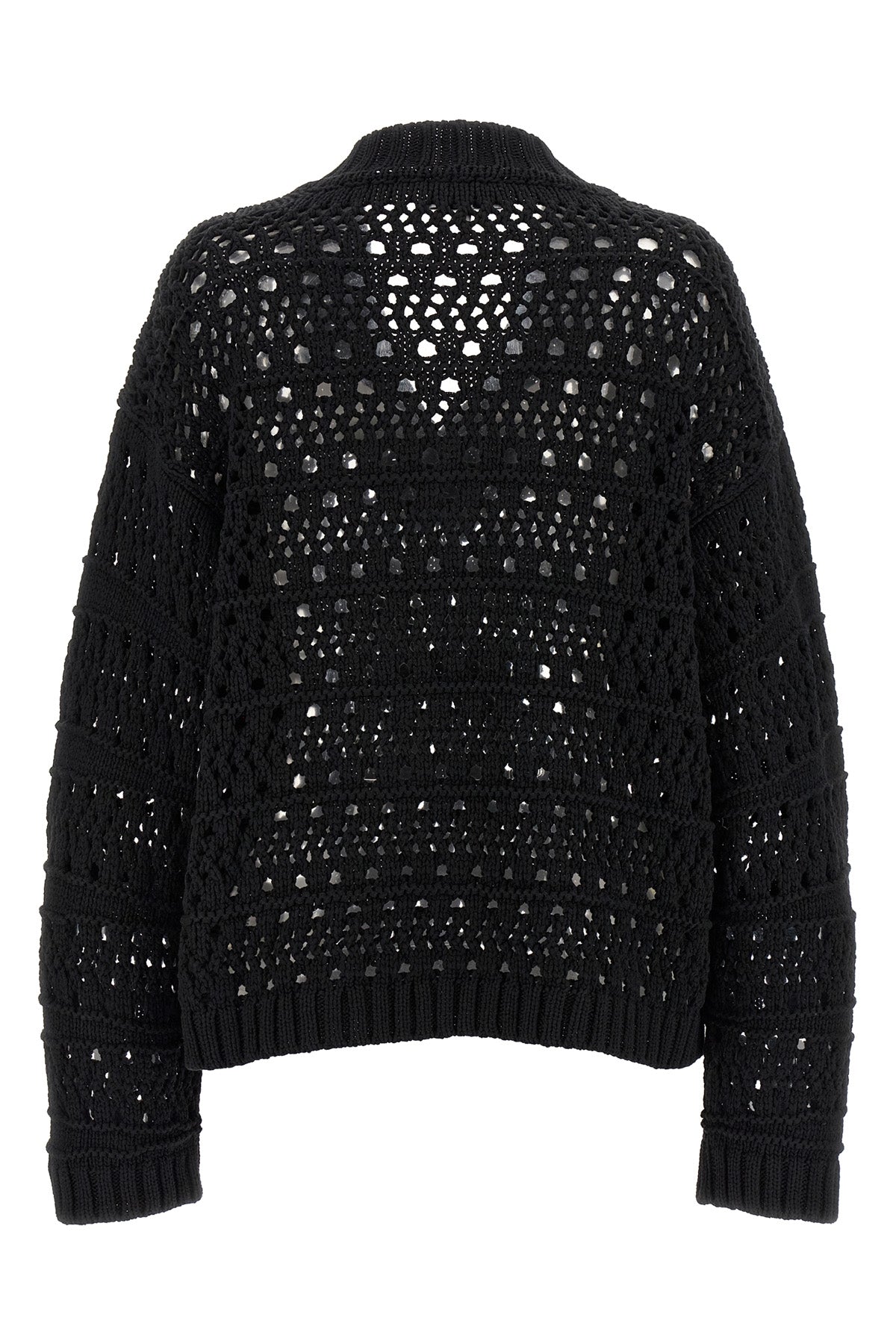 black crochet v-neck cotton blend sweater