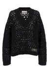 black crochet v-neck cotton blend sweater