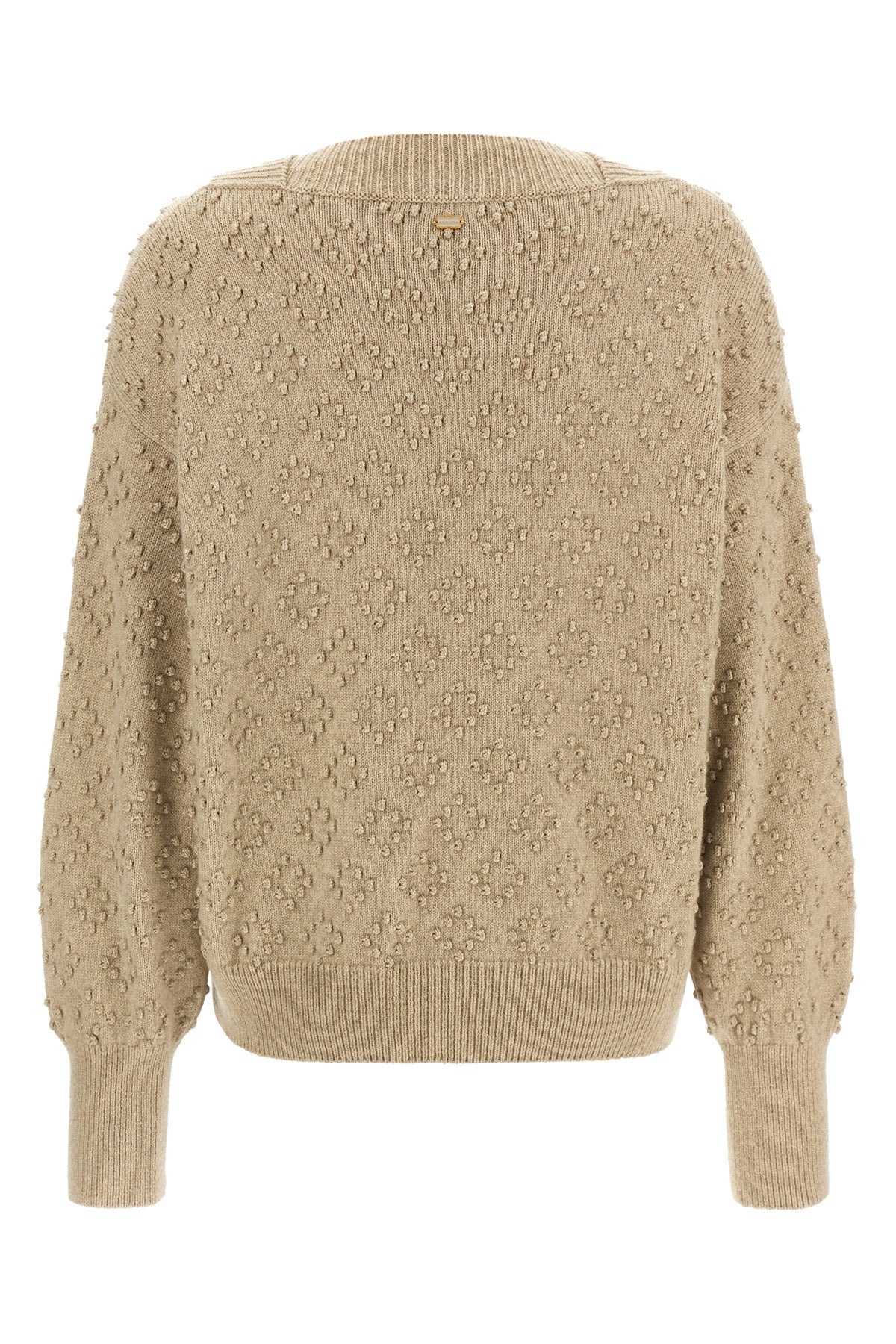 the agnona beige cashmere blend crew neck sweater stands out for its complex