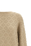 the agnona beige cashmere blend crew neck sweater stands out for its complex