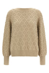 the agnona beige cashmere blend crew neck sweater stands out for its complex