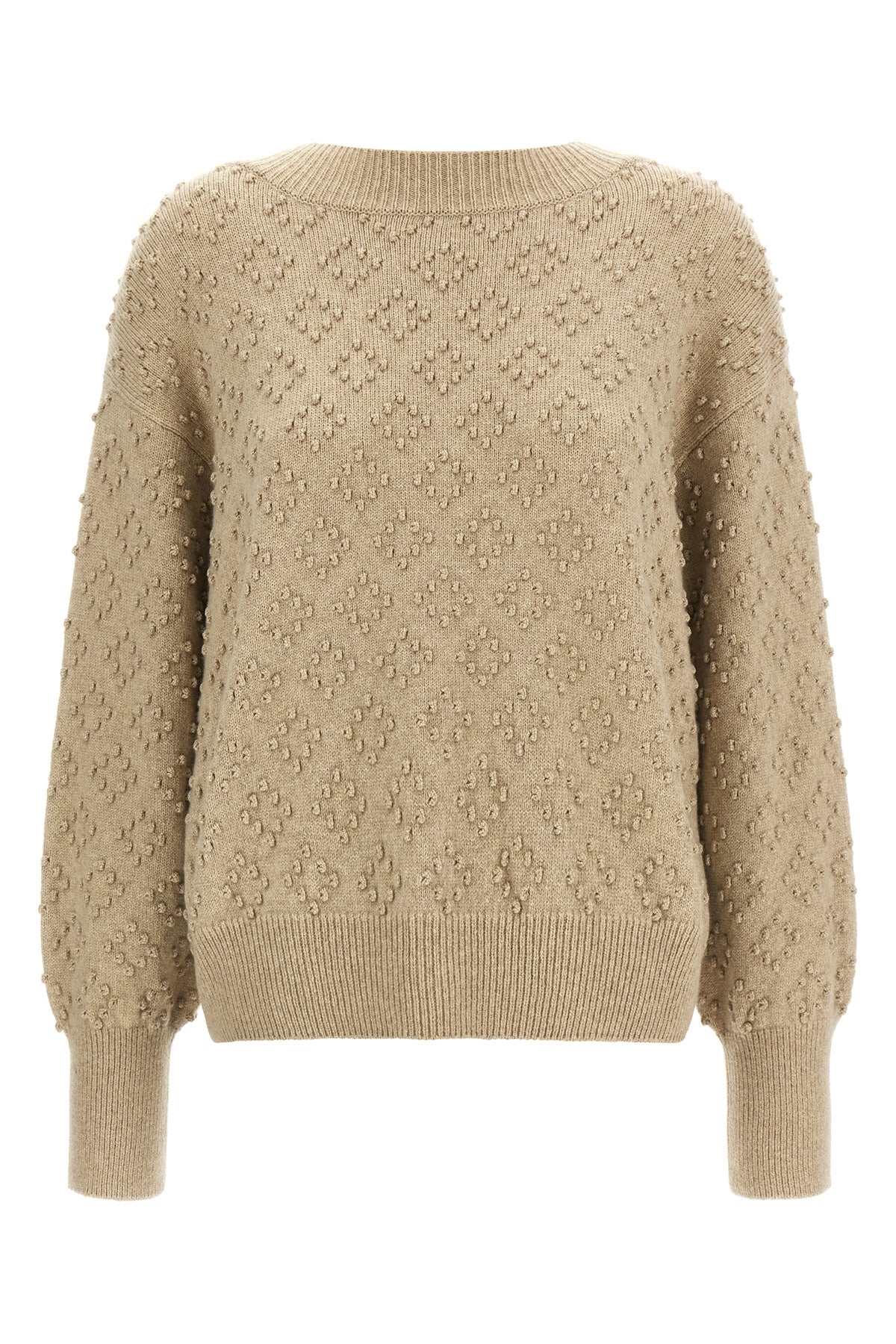 the agnona beige cashmere blend crew neck sweater stands out for its complex