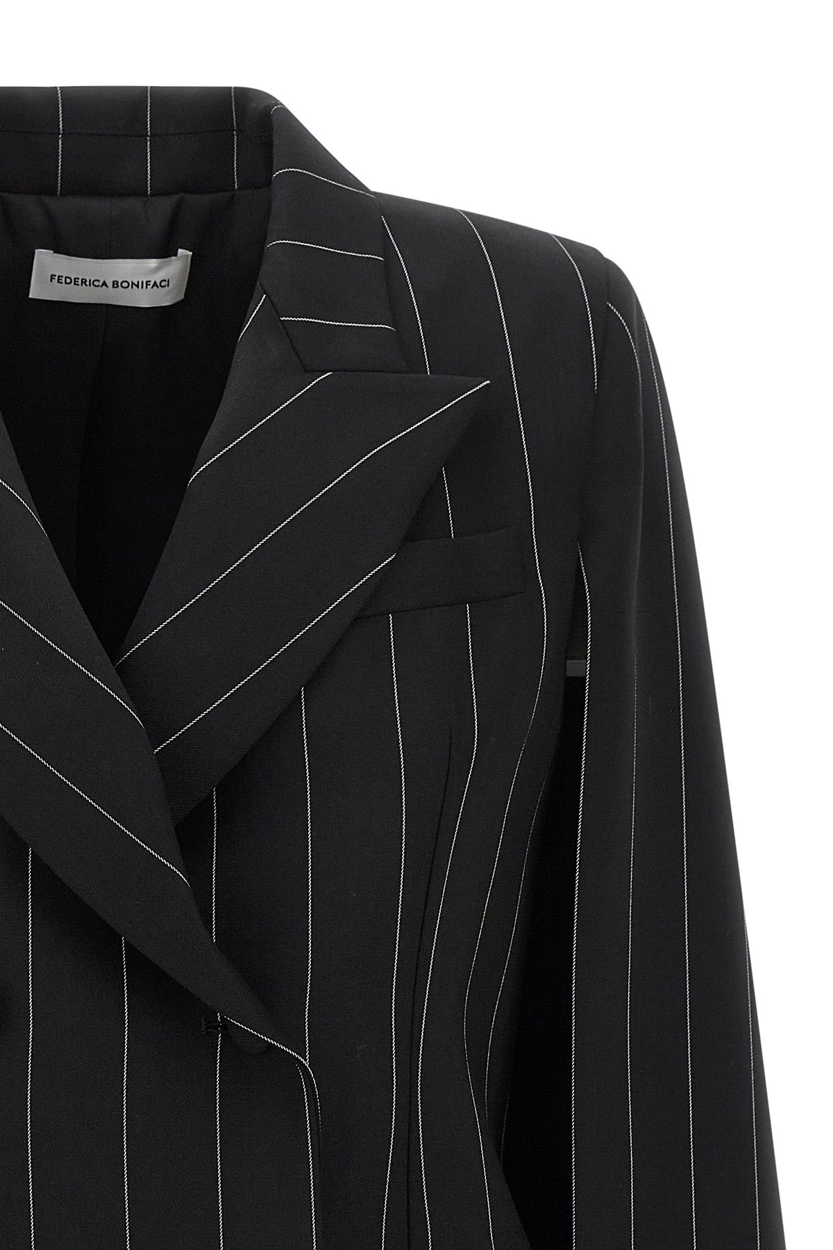 federica bonifaci tuxedo double-breasted cape redefines the codes of tradition