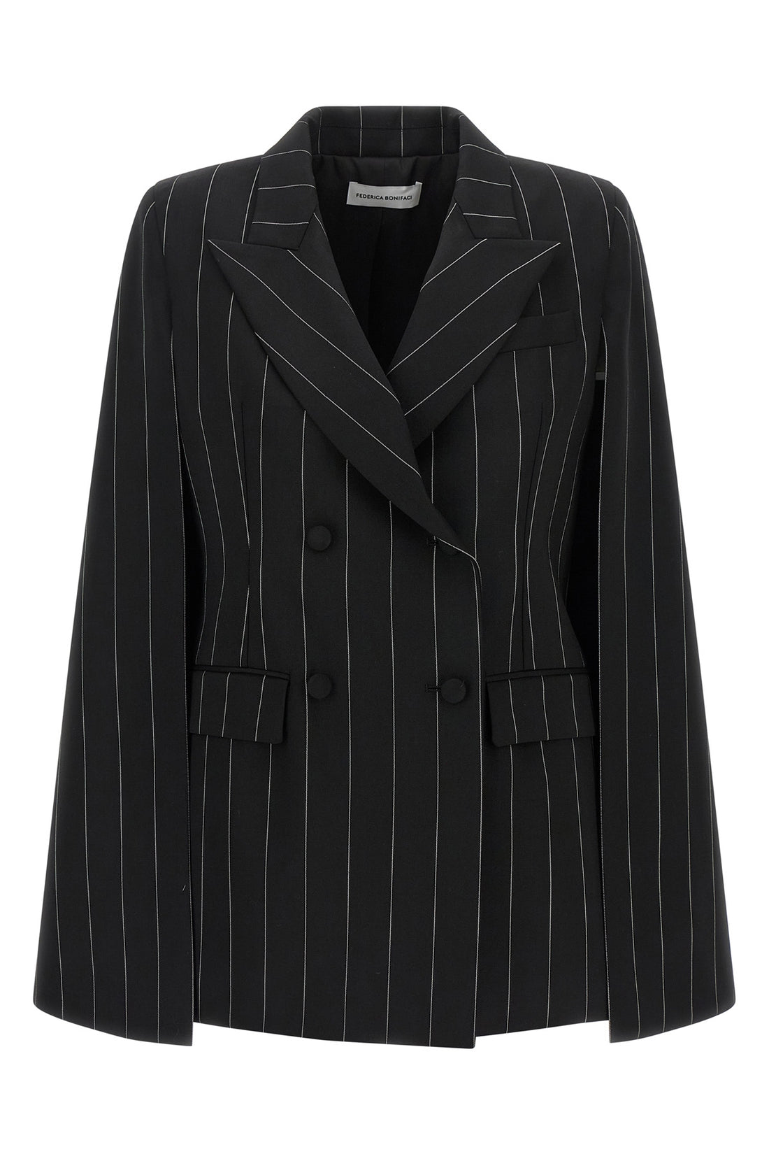 FEDERICA BONIFACI L federica bonifaci tuxedo double-breasted cape redefines the codes of tradition