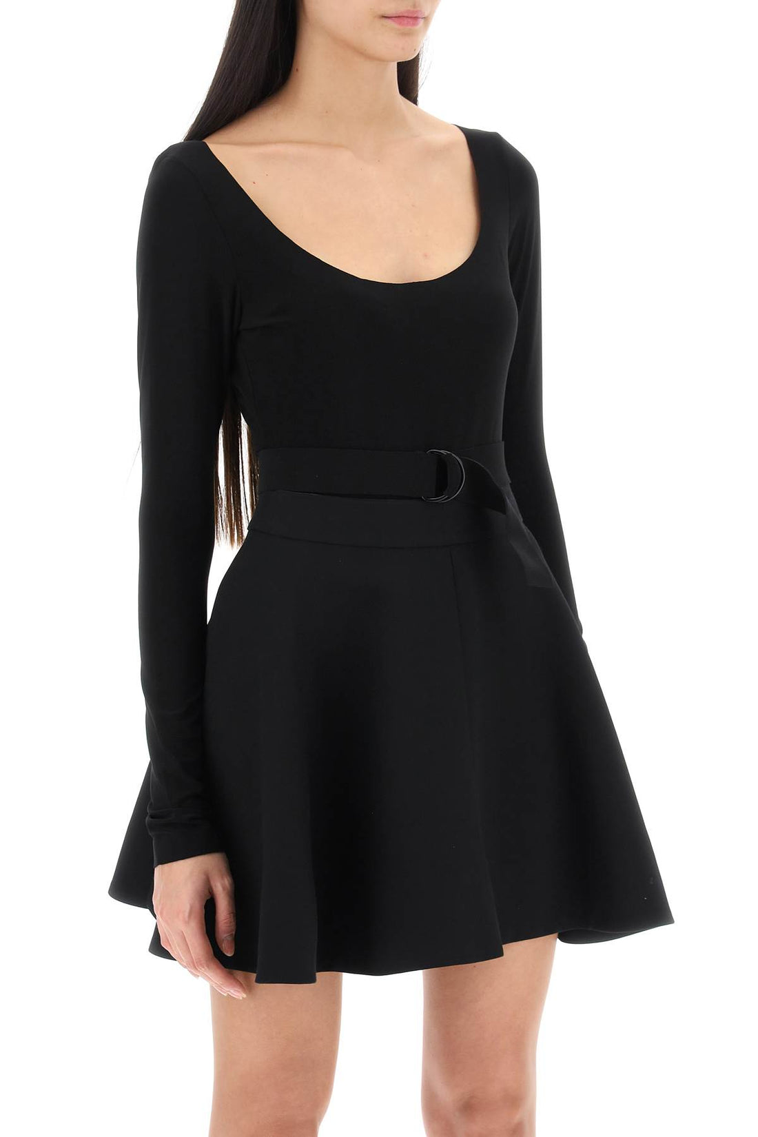 belted long-sleeved bodysuit