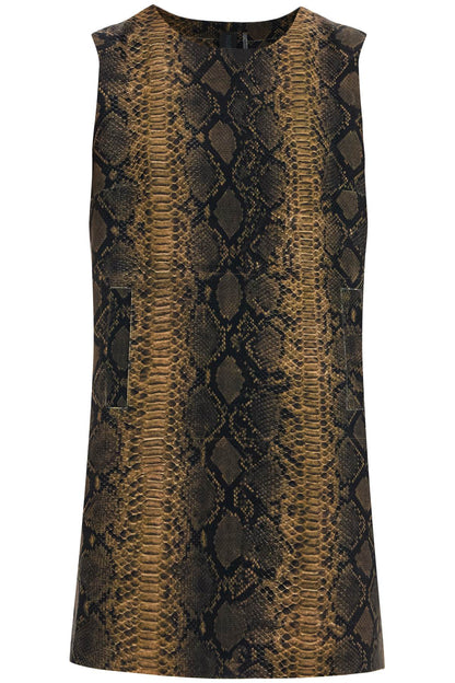 brown python print sleeveless mini dress