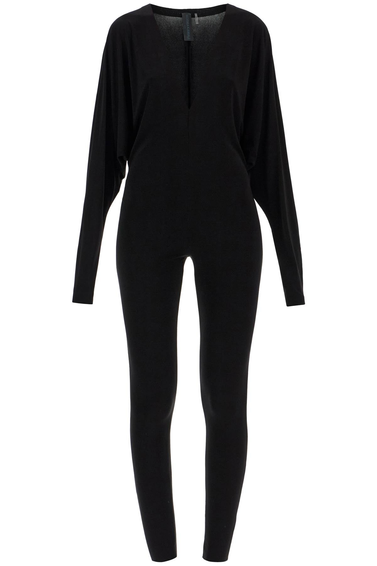 black slim fit long sleeve v neck jumpsuit