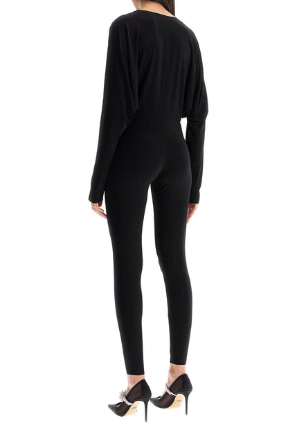 black slim fit long sleeve v neck jumpsuit