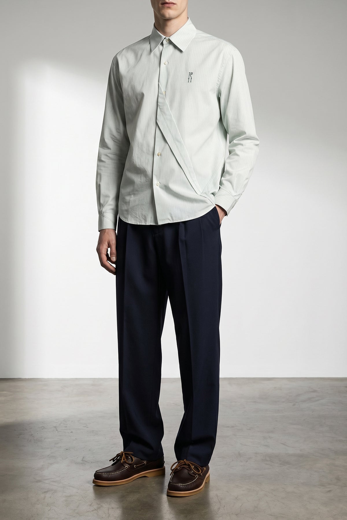ohne k-dart shirt in double-striped cotton fabric