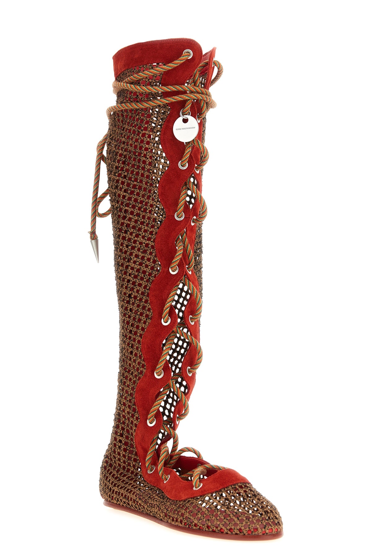 reticella boots in mesh and suede fabric