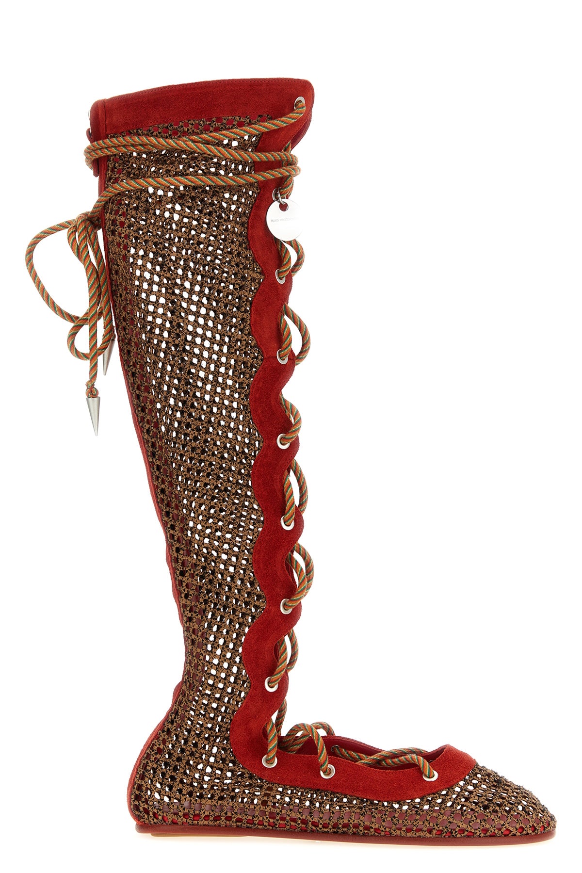 reticella boots in mesh and suede fabric
