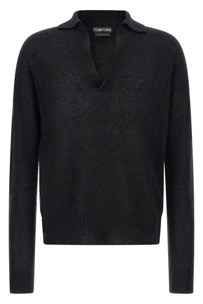 cashmere and silk knit polo shirt