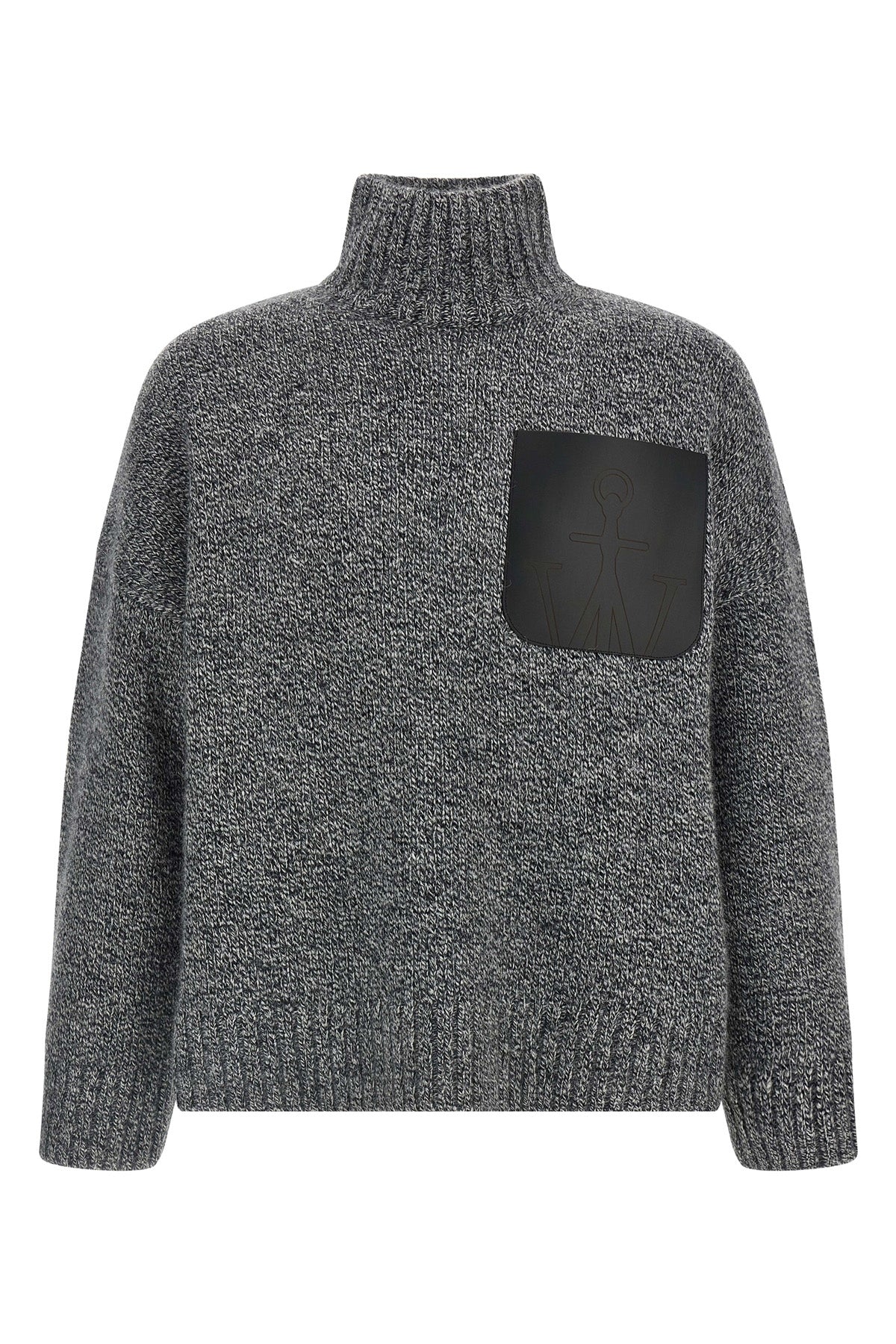 leather patch pocket wool and alpaca mélange sweater