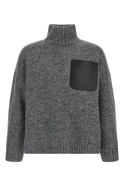 leather patch pocket wool and alpaca mélange sweater