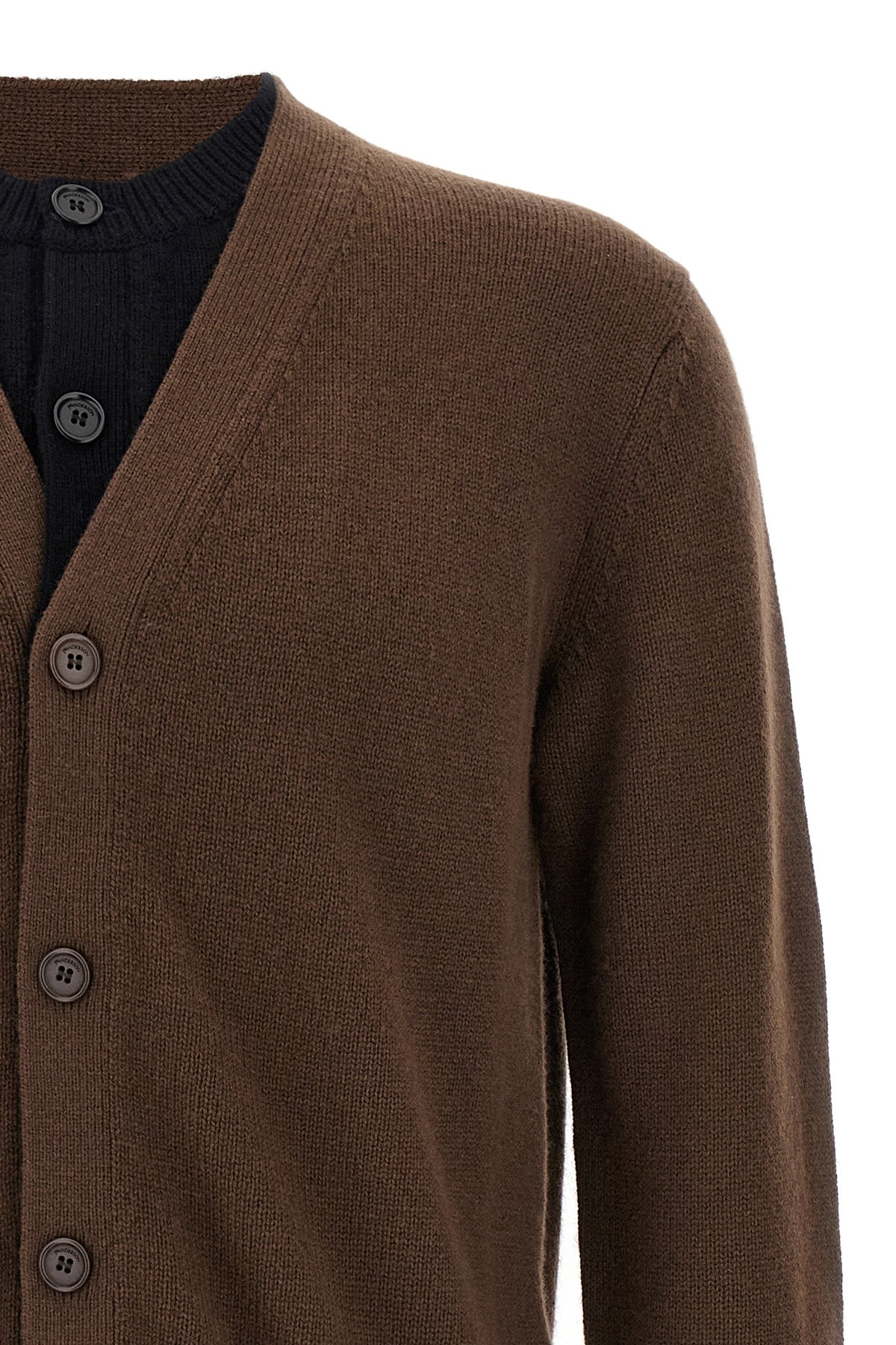 contrast layered wool and cashmere blend cardigan