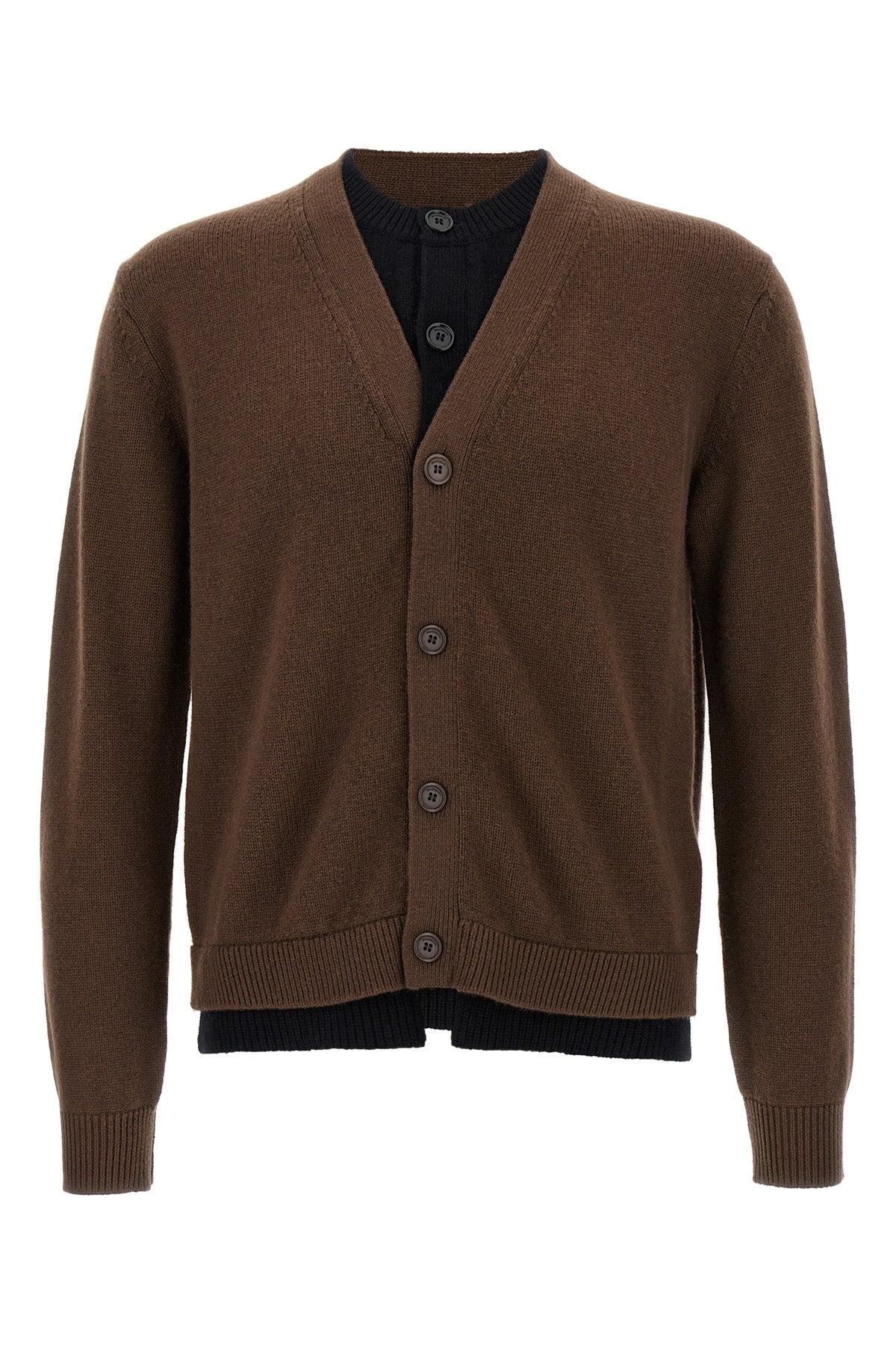 contrast layered wool and cashmere blend cardigan