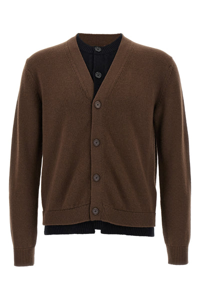 contrast layered wool and cashmere blend cardigan