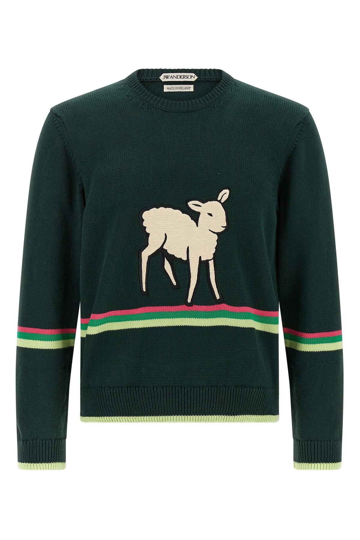 the jw anderson sheep dark green cotton crew neck sweater