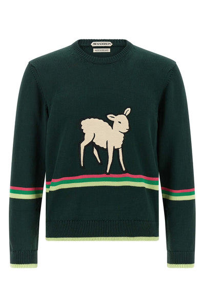 the jw anderson sheep dark green cotton crew neck sweater