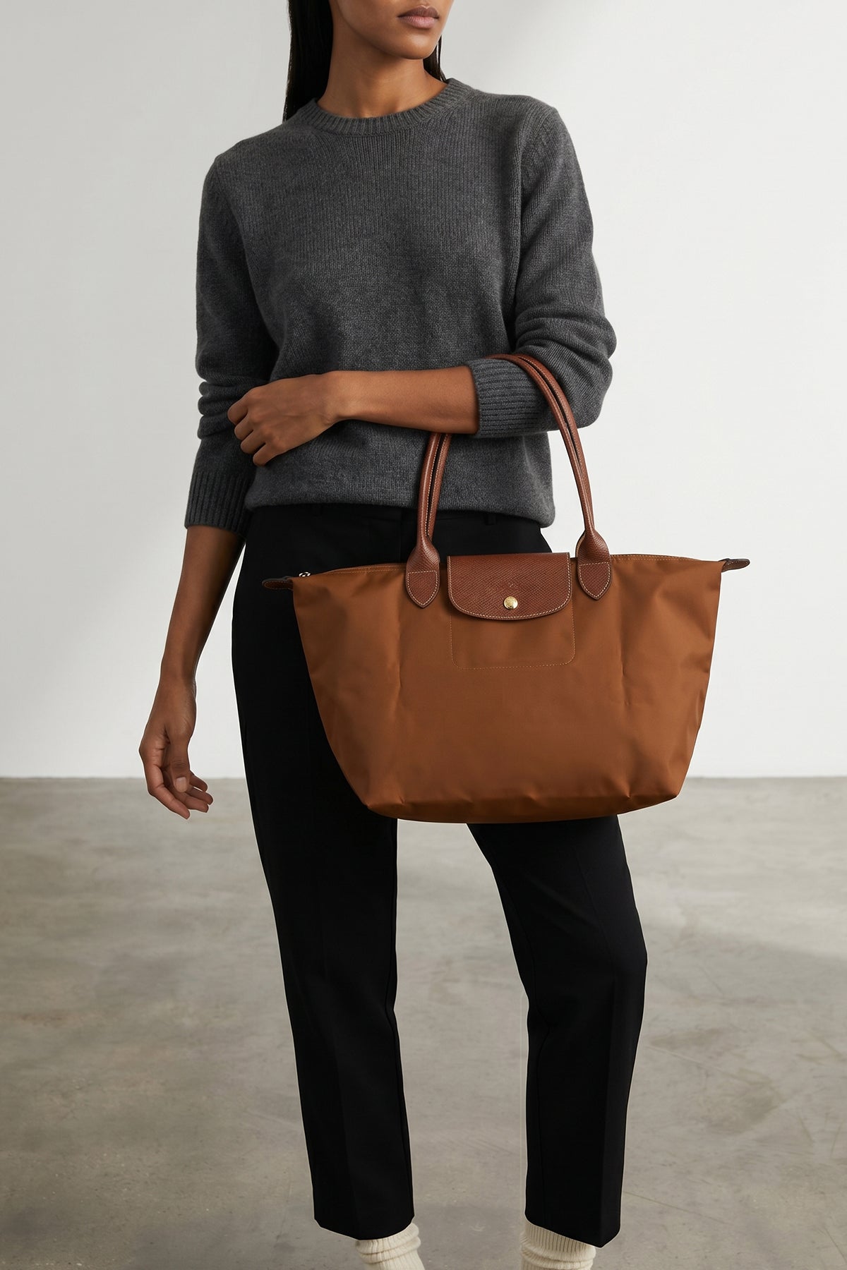 l le pliage® original handbag in foldable nylon canvas and russian leather