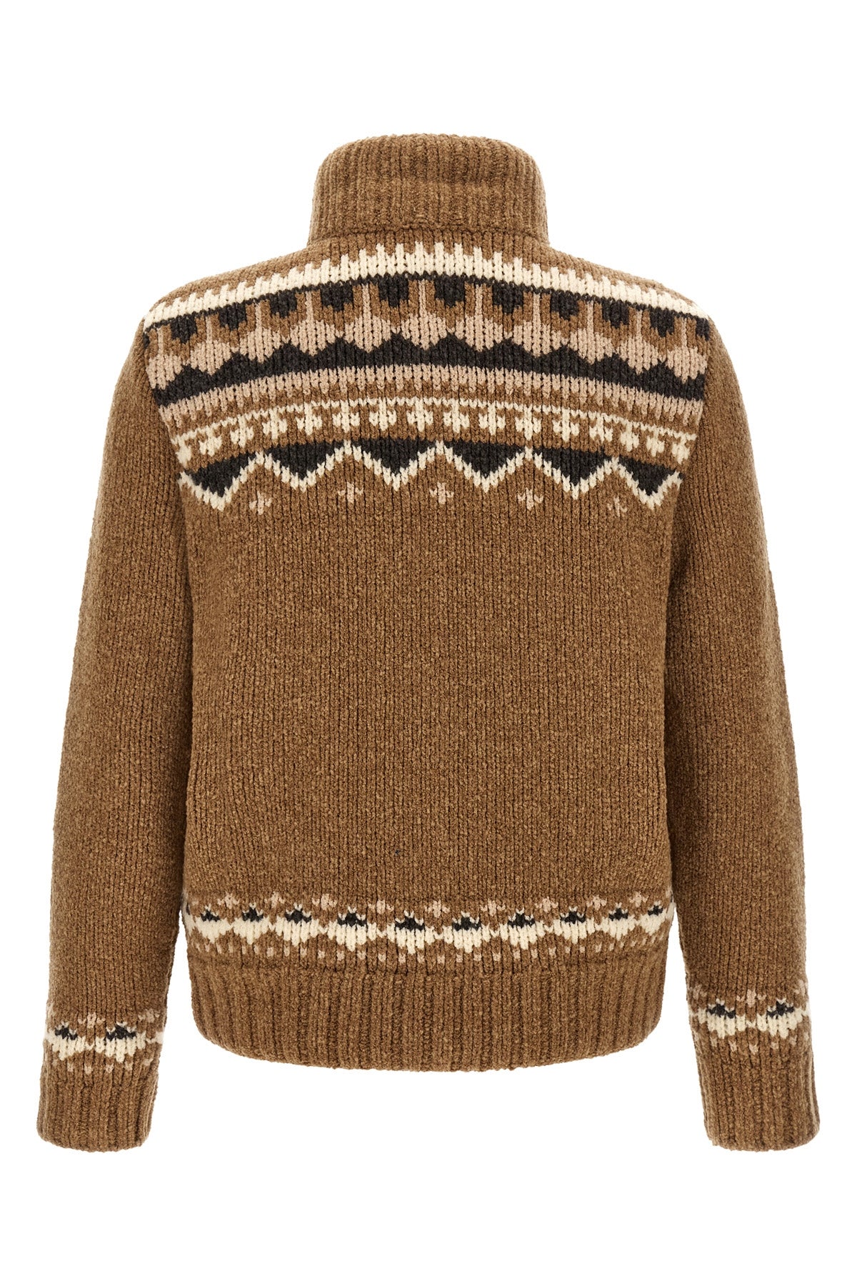 the moncler feather-padded cardigan in brown bouclé virgin wool blend