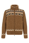 the moncler feather-padded cardigan in brown bouclé virgin wool blend