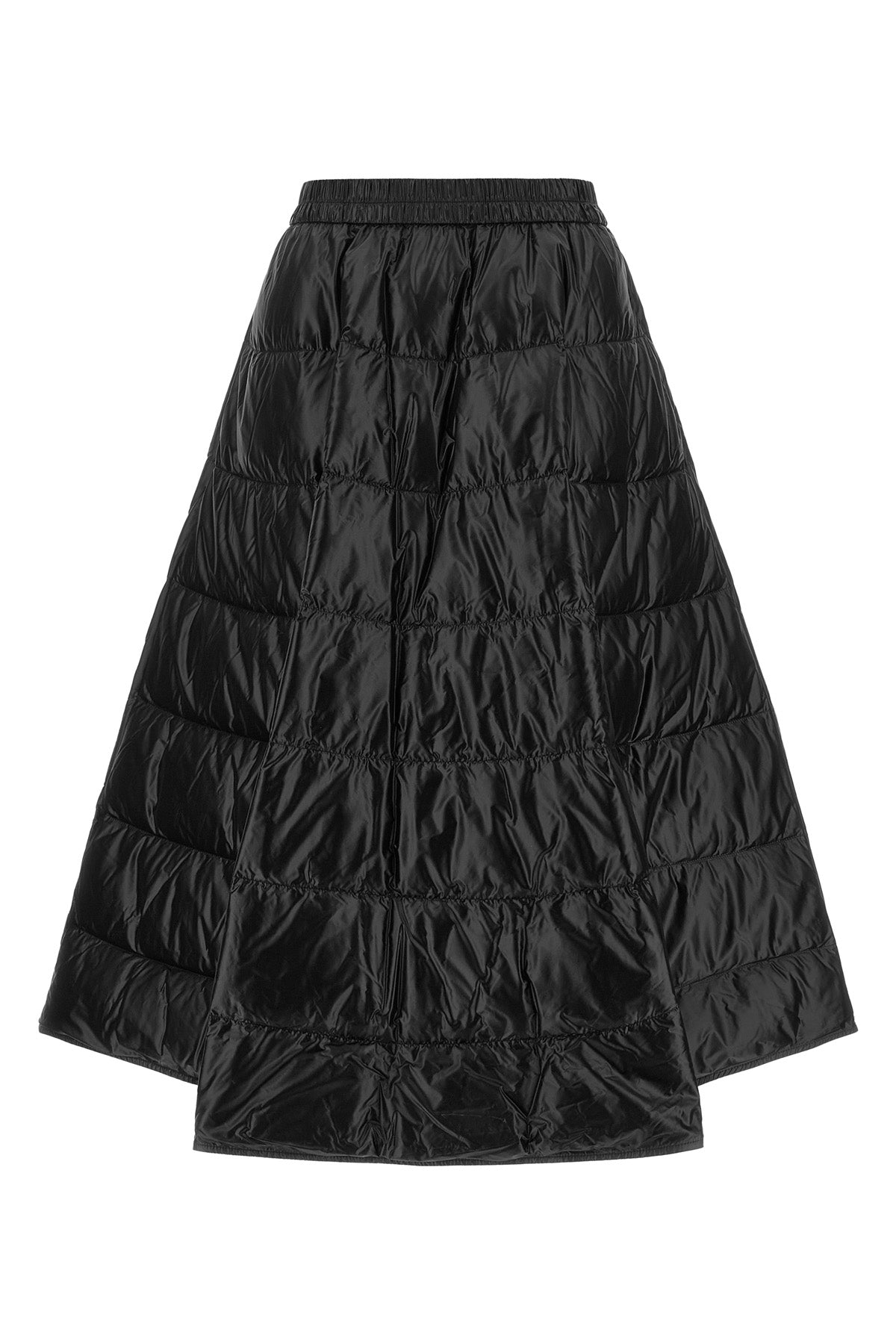 the moncler midi skirt defines a flared silhouette through a rigorous sartorial
