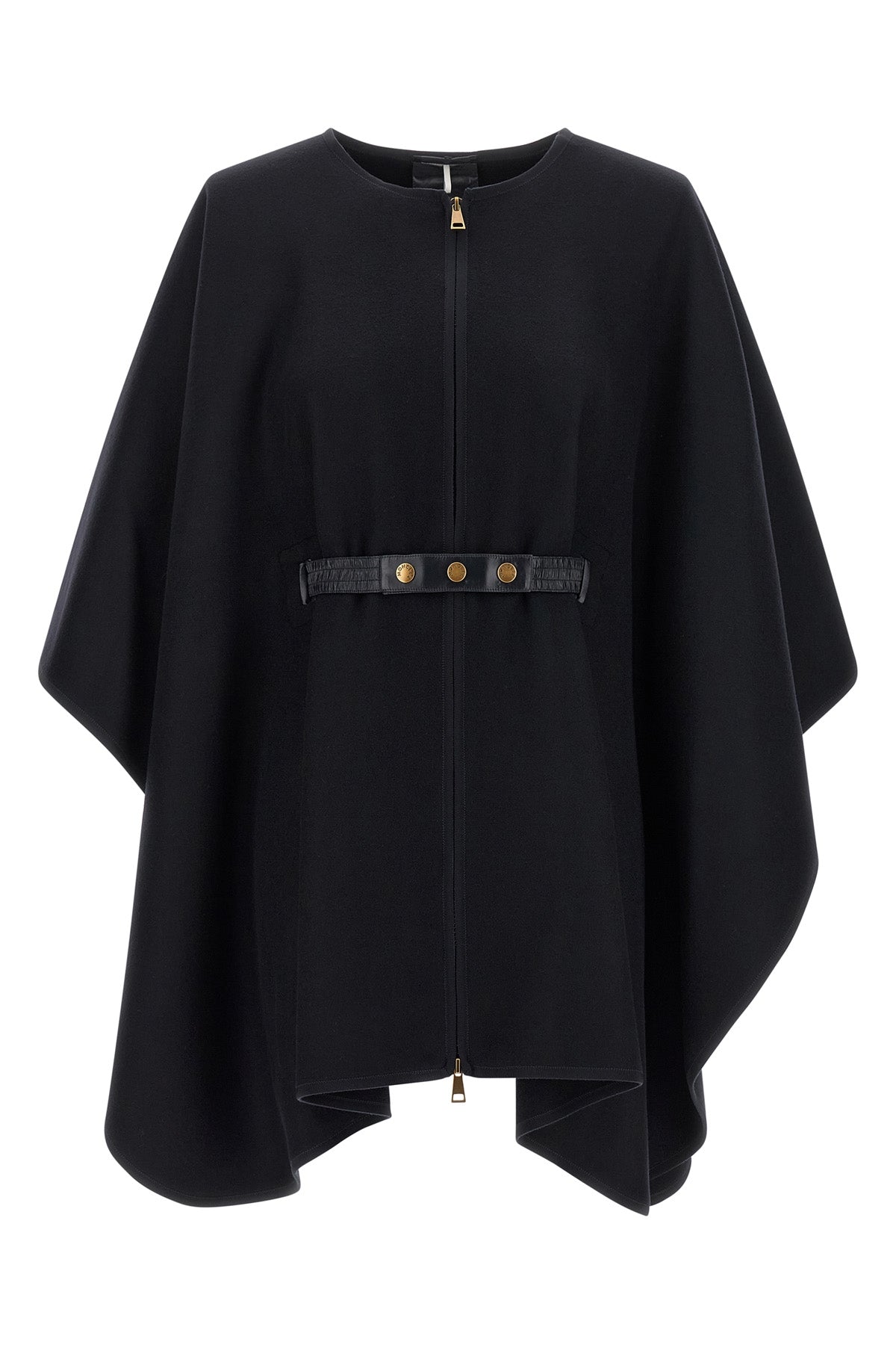 the dark blue moncler cape in virgin wool blend