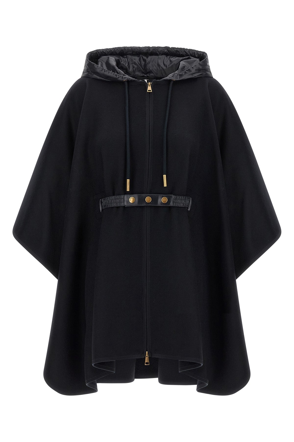 the dark blue moncler cape in virgin wool blend