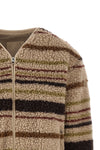 the moncler cardigan stands out for its structured construction in wool blend