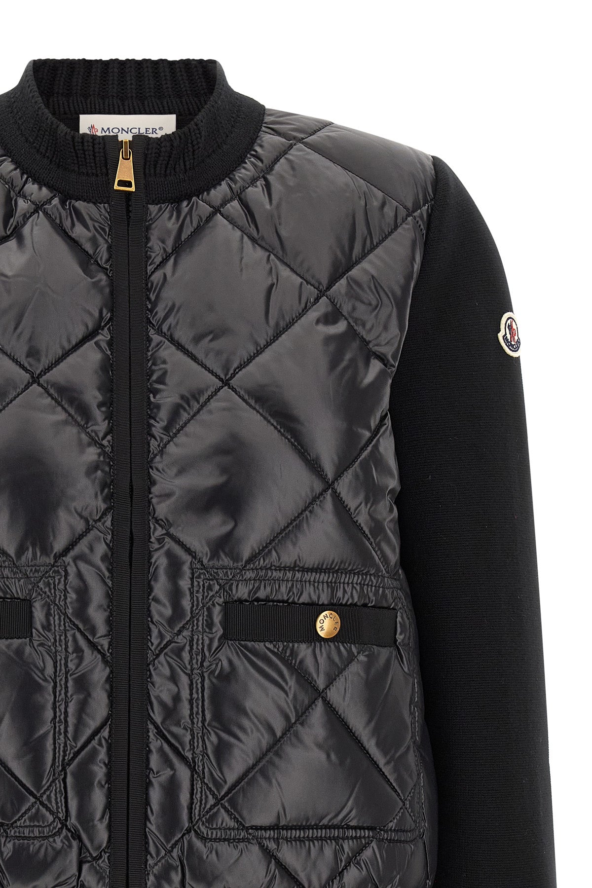the moncler cardigan in 14 fineness cotton knit and nylon laqué redefines the co