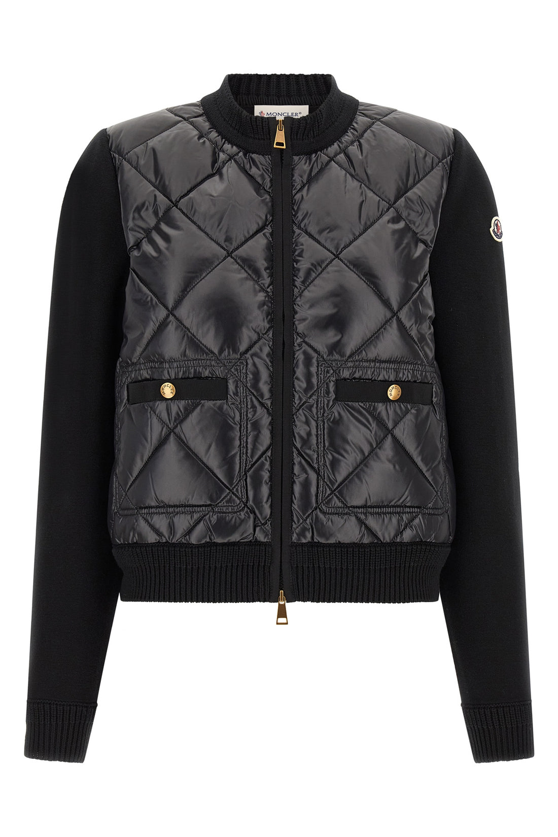 MONCLER L the moncler cardigan in 14 fineness cotton knit and nylon laqué redefines the co