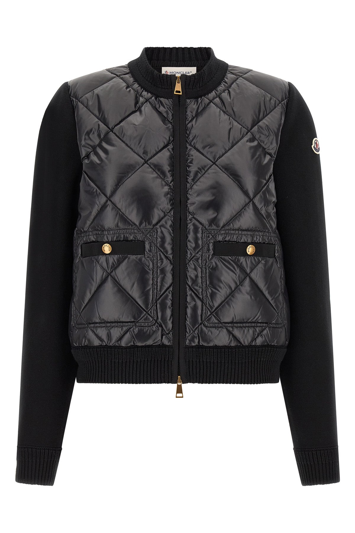 the moncler cardigan in 14 fineness cotton knit and nylon laqué redefines the co