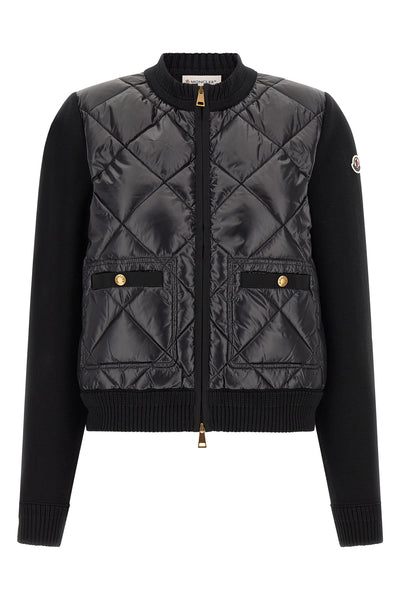 the moncler cardigan in 14 fineness cotton knit and nylon laqué redefines the co