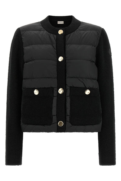 the moncler cardigan skilfully combines volumes and contrasting textures