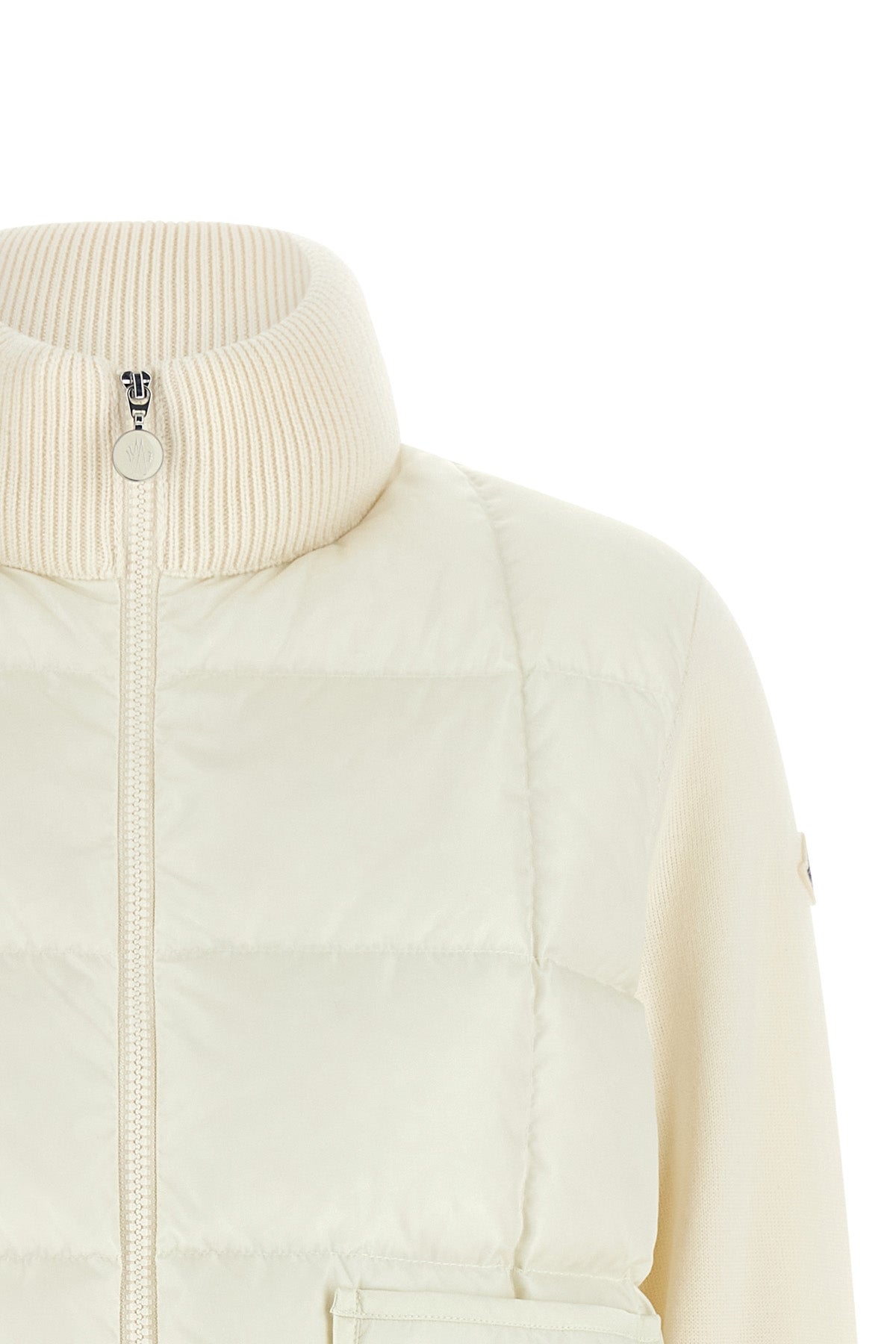 the moncler cardigan features a hybrid model in a refined cream white nuance