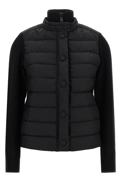 the moncler grenoble cardigan stands out for its hybrid construction that combin