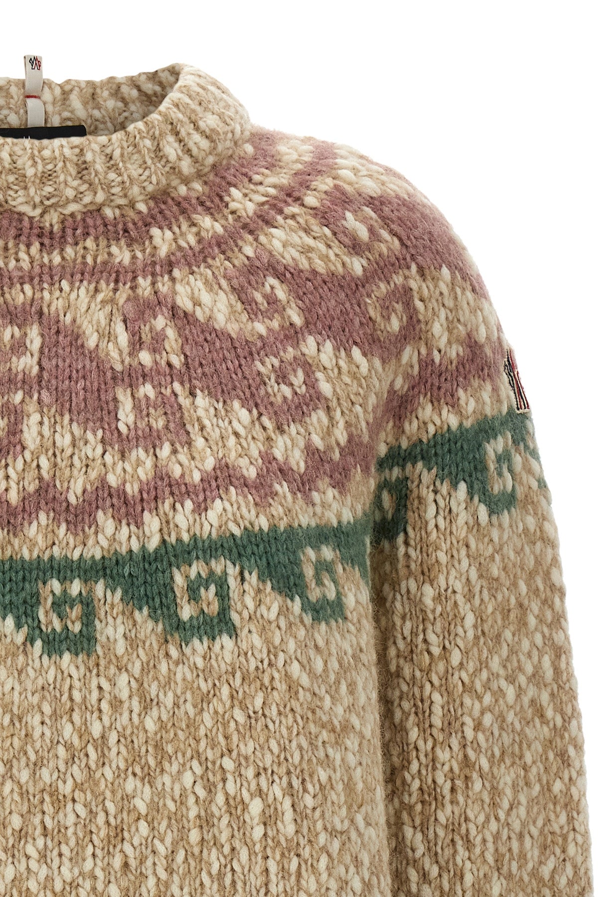 the moncler grenoble crewneck sweater in structured wool blend and soft alpaca f