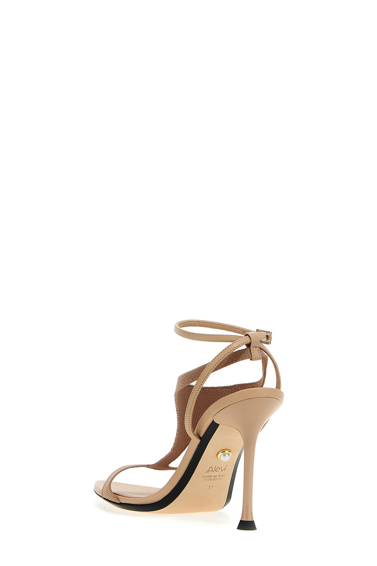 knit jackie sandals withkle straps and a tone-on-tone lacquered heel