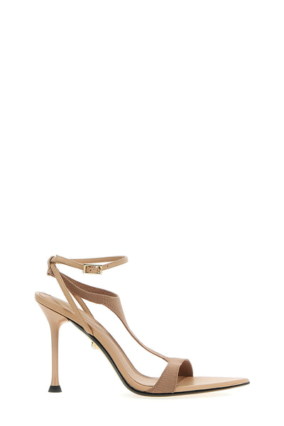 knit jackie sandals withkle straps and a tone-on-tone lacquered heel