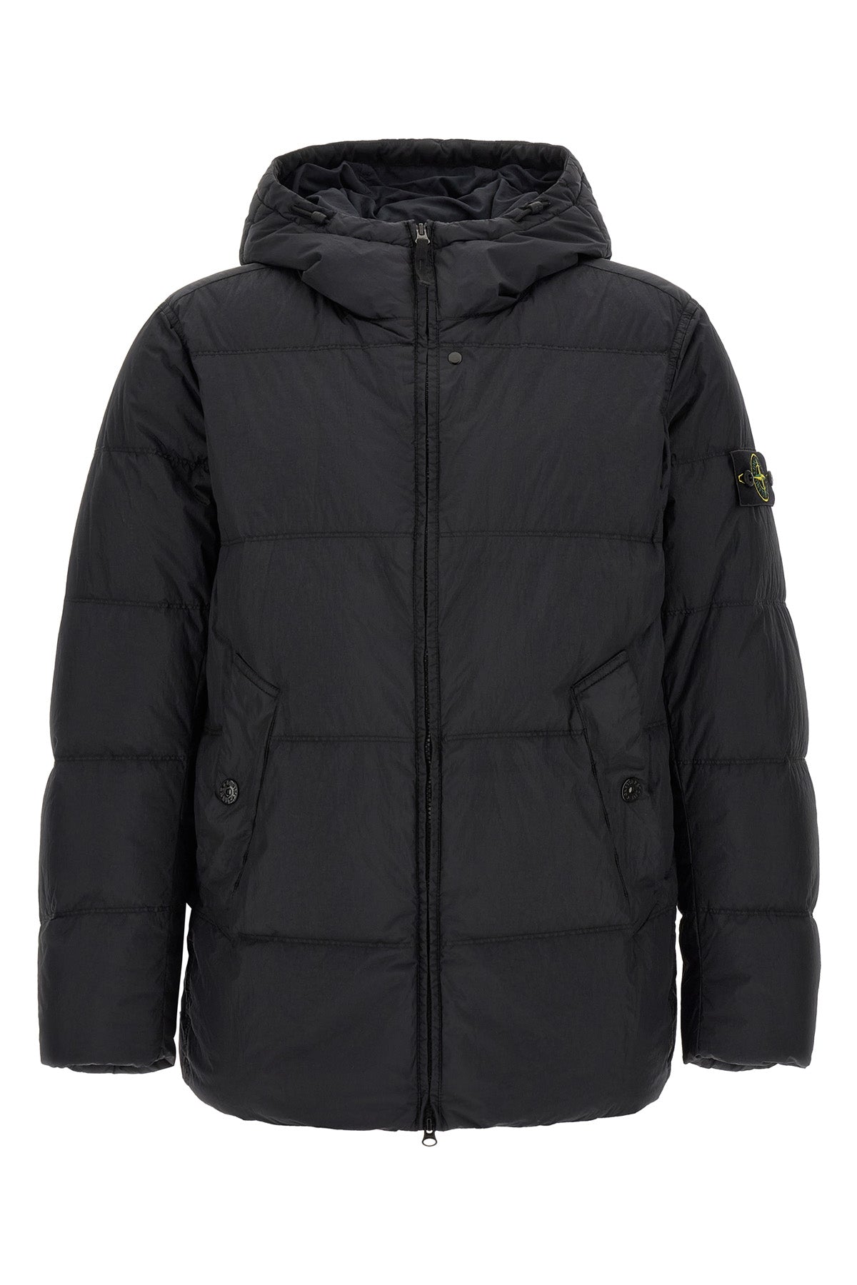 the stone island padded jacket in black