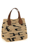laza ii shopping bag in two-tone woven natural raffia