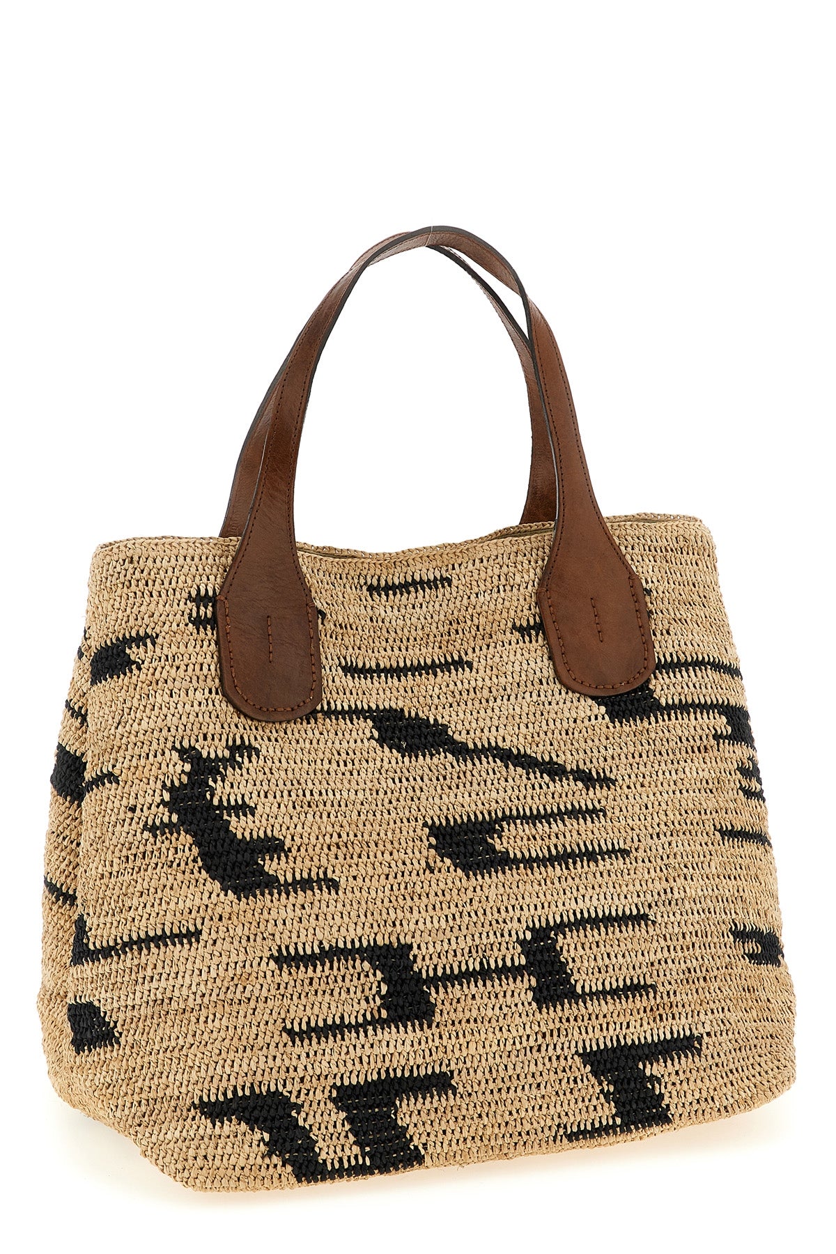 laza ii shopping bag in two-tone woven natural raffia