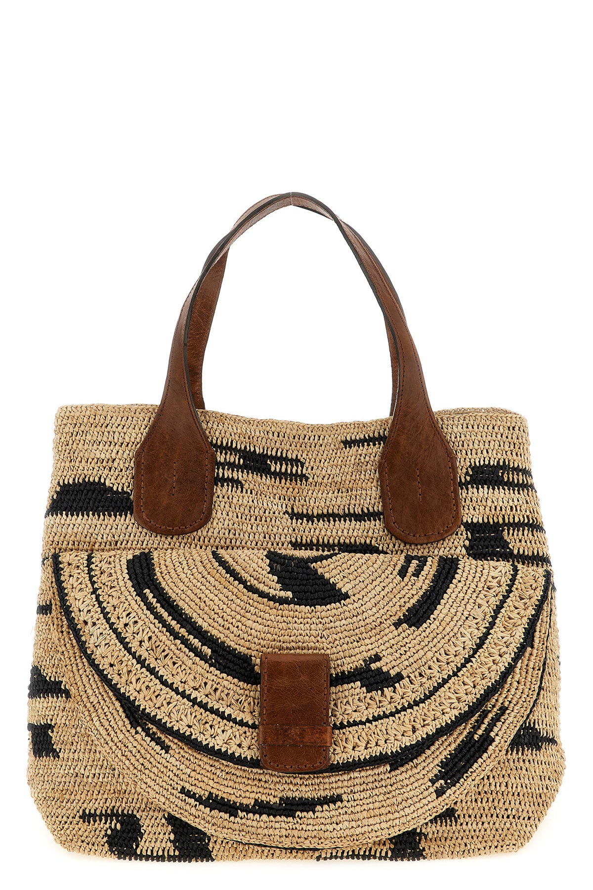 laza ii shopping bag in two-tone woven natural raffia