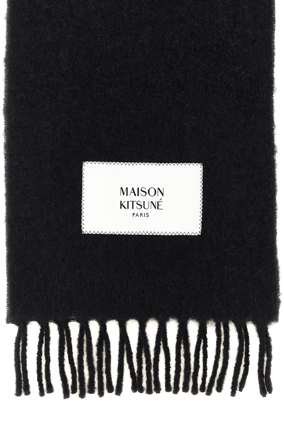 the maison kitsuné scarf is distinguished by an elongated rectangular constructi