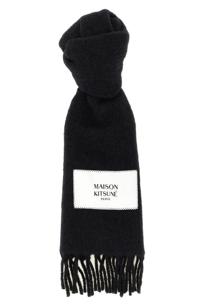 the maison kitsuné scarf is distinguished by an elongated rectangular constructi