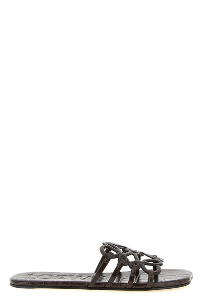 the slide sandal loewe anagram petal is made of fine calf leather characterize